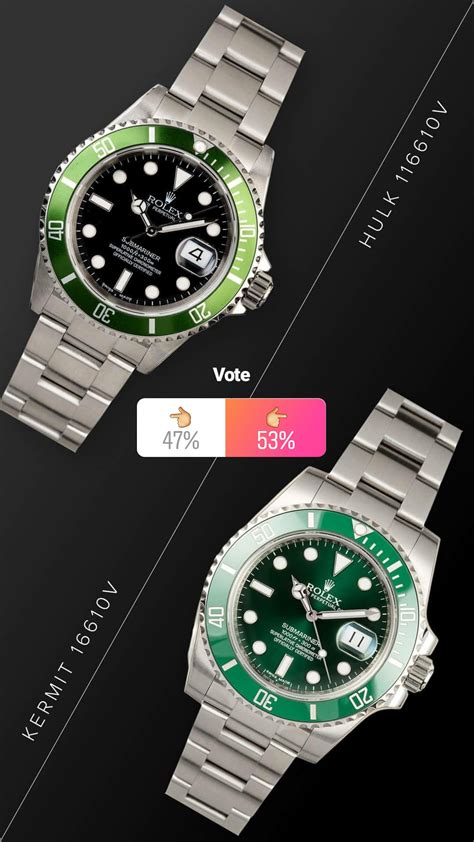 rolex hulk v kermit|rolex submariner hulk 11610lv.